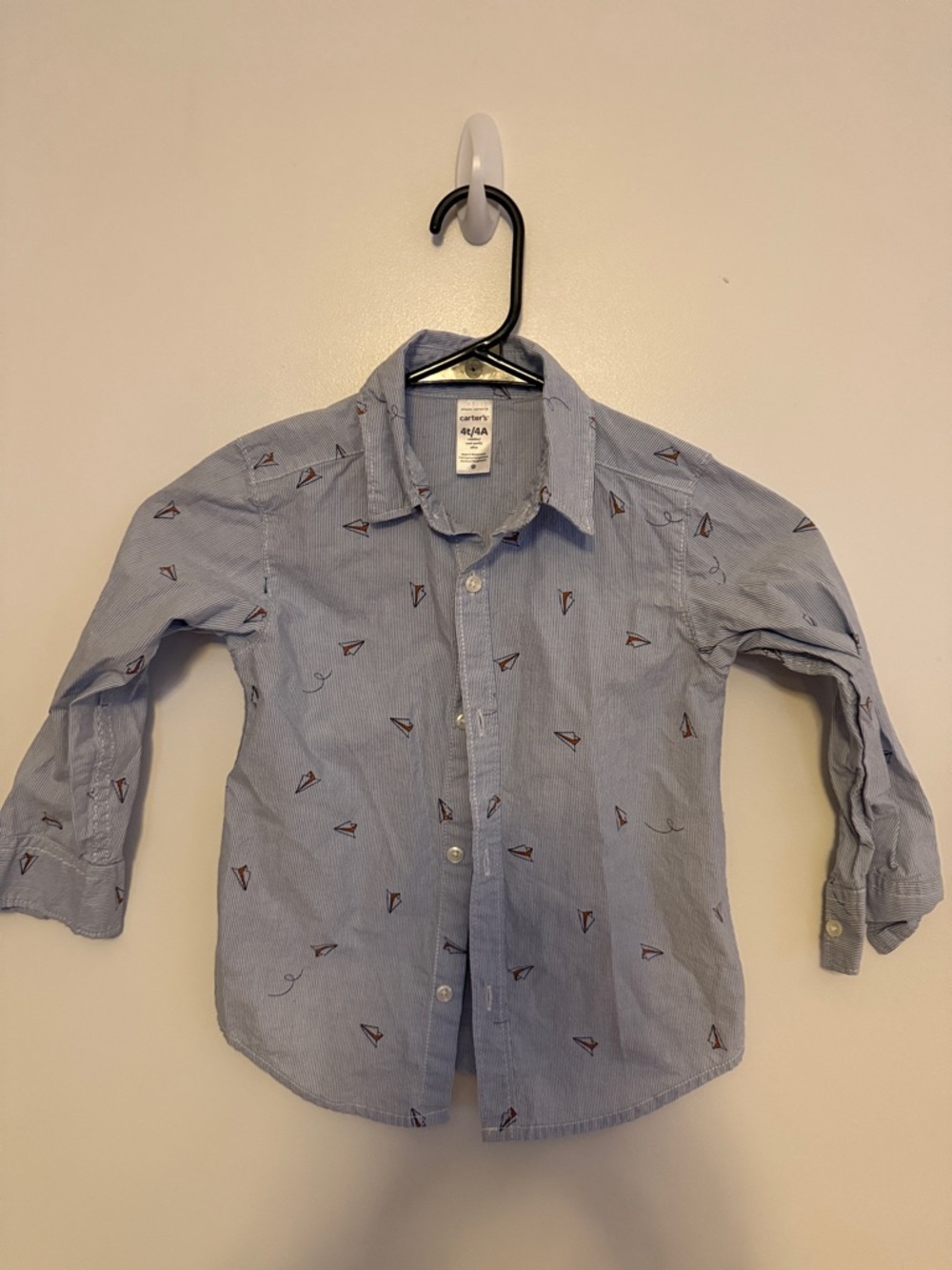 Carter's Light Blue Button-Down Shirt with Paper Airplane Motif